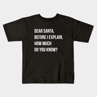 DEAR SANTA BEFORE I EXPLAIN HOW MUCH DO YOU KNOW Kids T-Shirt